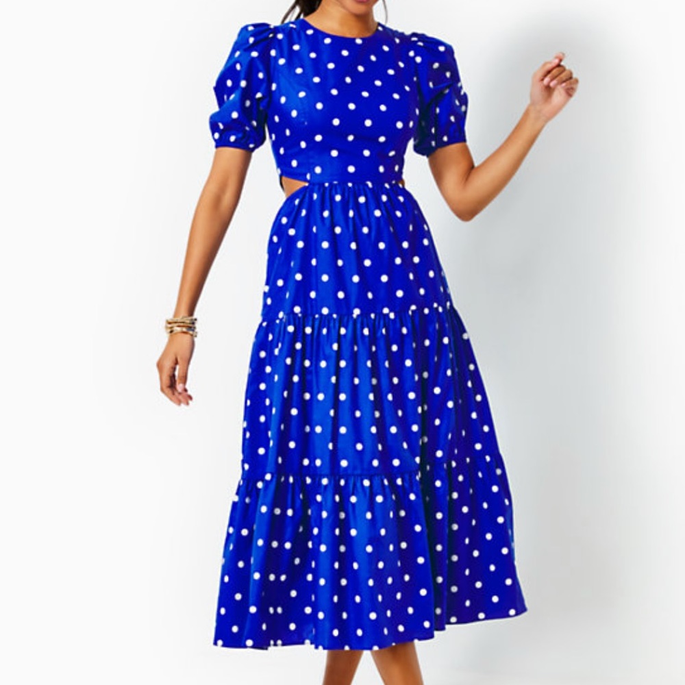 NEW Lilly Pulitzer Lyssa Cotton Balloon sleeve cut-out tiered Maxi midi dress 4